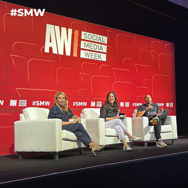 Maren, Amanda, and Luis on stage at Social Media Week in New York.